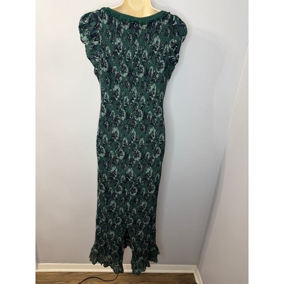 Free People Mckenna Dobby Midi Dress Stretch Dark Romantic Sz S Green Floral - Picture 9 of 14